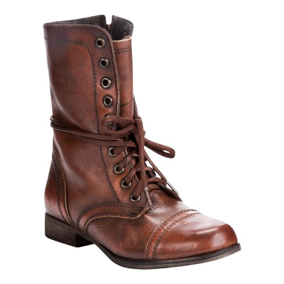 Steve Madden Women's Troopa Leather Lace Up Combat Boots Brown Size 6 M - Picture 1 of 4